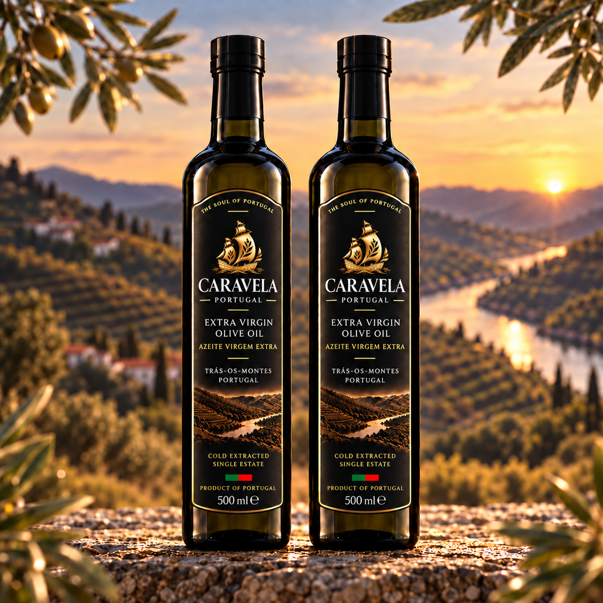 Lot de 2 huiles d’olive vierge extra CARAVELA – 2 × 500 ml